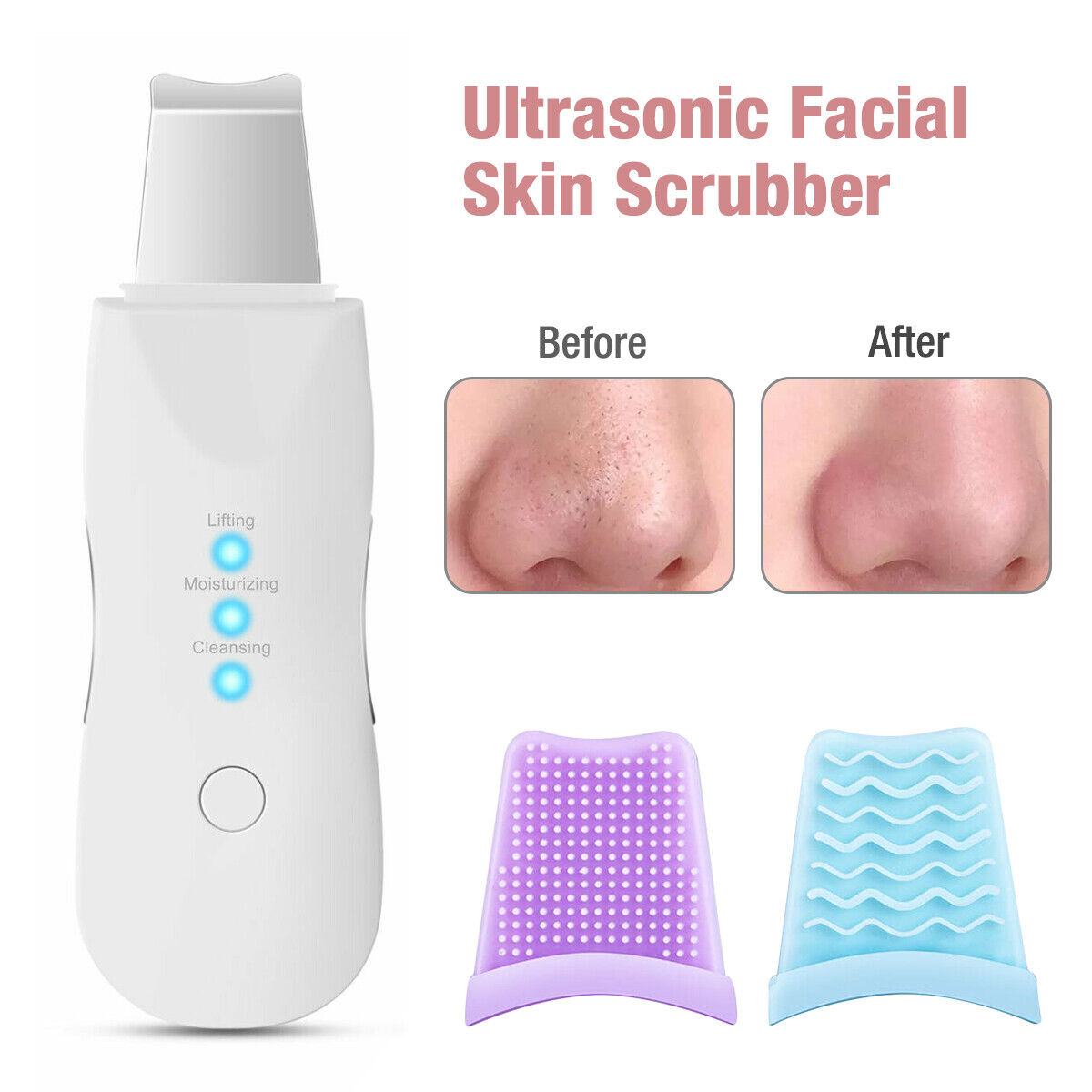 Ultrasonic Skin Scrubber Deep Face Cleaning Machine Peeling Shovel Facial Pore Cleaner Face Skin Scrubber Lift Beauty Instrument Ultrasonic Facial Scrubber Pore Blackhead Remover Spatula Deep Skin Spa