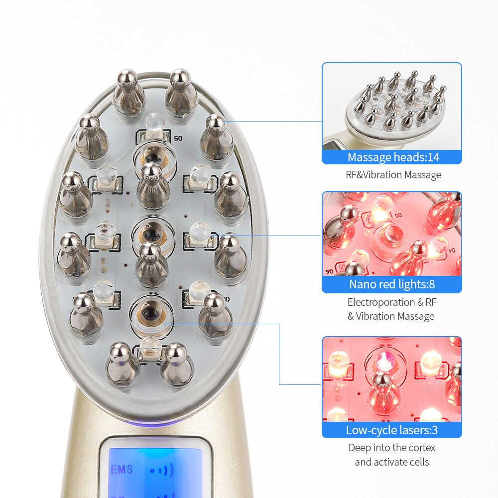 Electric Laser Hair Growth Comb, Infrared EMS RF Vibration Massager Microcurrent Hair Care Hair Loss Treatment Hair Regrowth