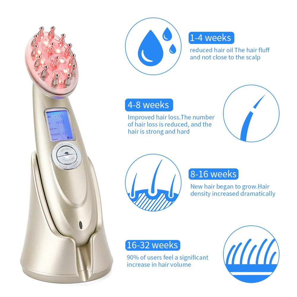 Electric Laser Hair Growth Comb, Infrared EMS RF Vibration Massager Microcurrent Hair Care Hair Loss Treatment Hair Regrowth